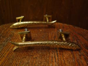 Italian brass fish furniture handle PAIR