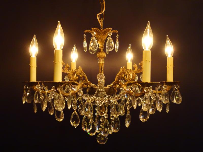 Spanish brass & crystal chandelier 6灯