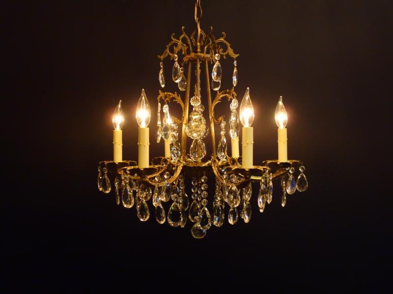 Spanish brass & crystal chandelier 6灯