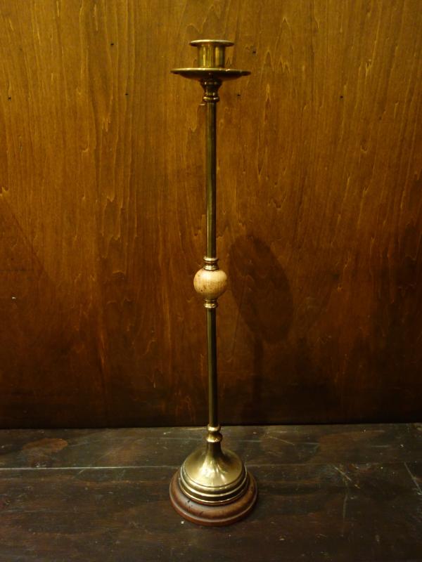 Italian brass & wood candle holder