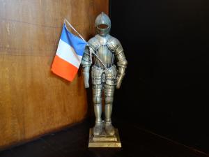 knight statue with French flag