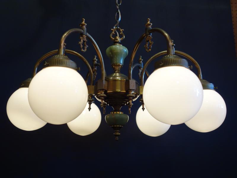 レトロ大理石パーツ付きガラスシェードシャンデリア　下向き　LCH 1258（2）