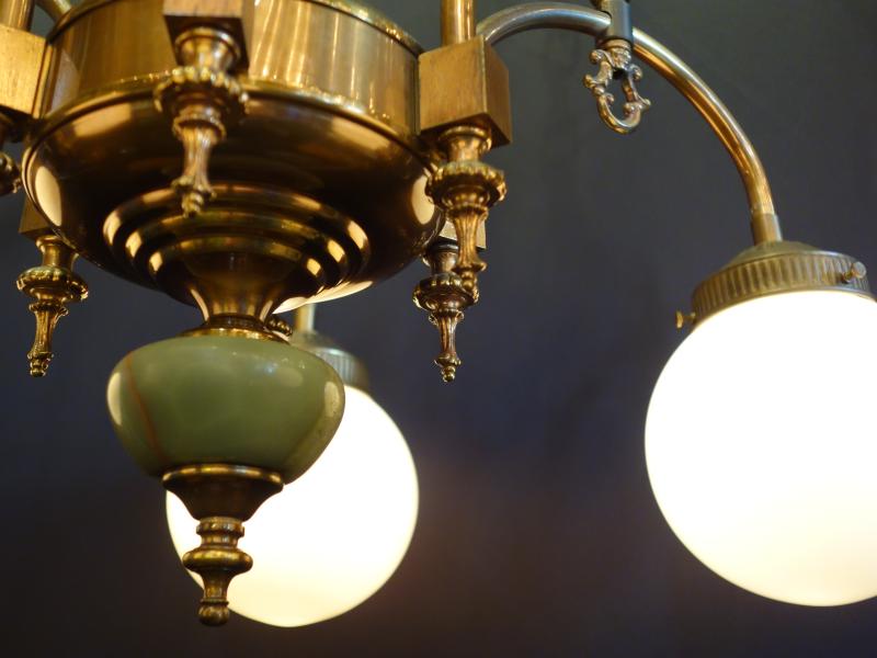 レトロ大理石パーツ付きガラスシェードシャンデリア　下向き　LCH 1258（4）