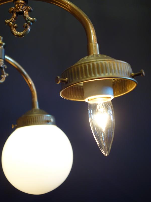 レトロ大理石パーツ付きガラスシェードシャンデリア　下向き　LCH 1258（6）