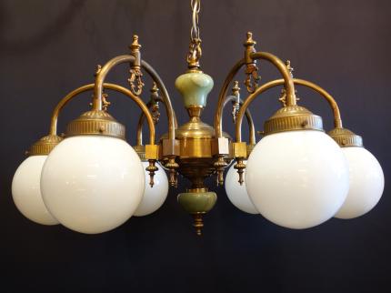 レトロ大理石パーツ付きガラスシェードシャンデリア　下向き　LCH 1258（C1）