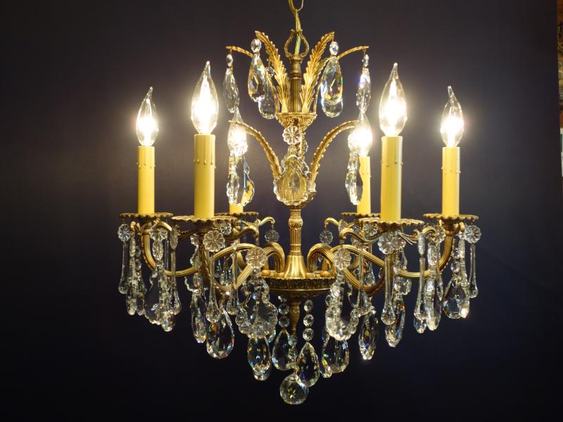 French brass & crystal chandelier 6灯