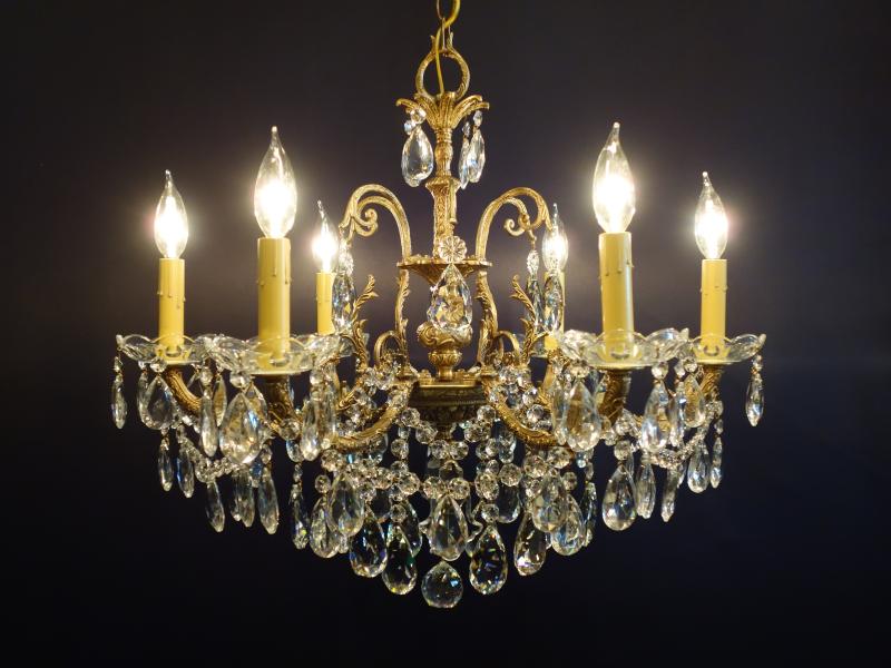 Spanish brass & crystal chandelier 6灯