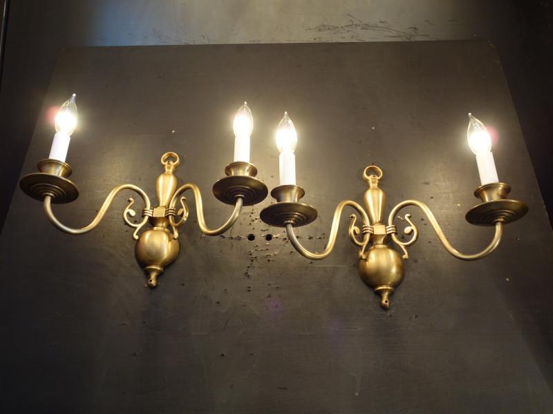 ウォールランプ　アンティーク・ヴィンテージ　LCB 0639　Italian brass wall lamp 2灯 2P SET（2）