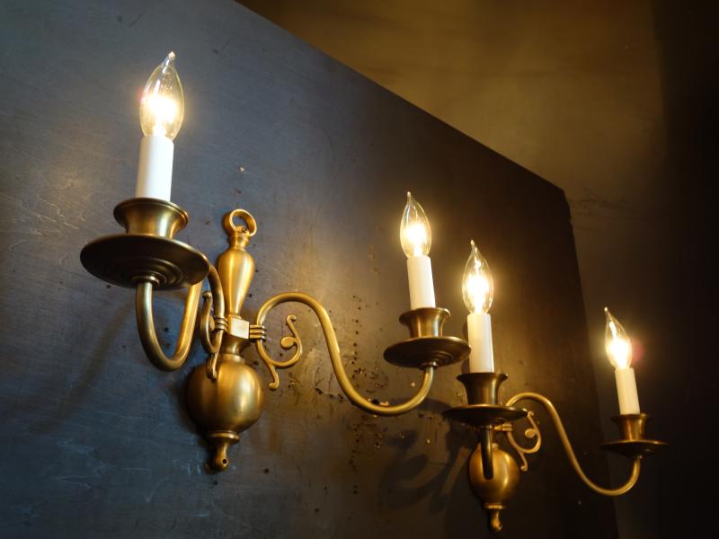 ウォールランプ　アンティーク・ヴィンテージ　LCB 0639　Italian brass wall lamp 2灯 2P SET（4）