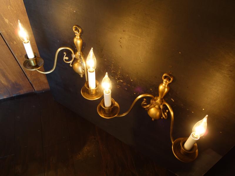 ウォールランプ　アンティーク・ヴィンテージ　LCB 0639　Italian brass wall lamp 2灯 2P SET（5）