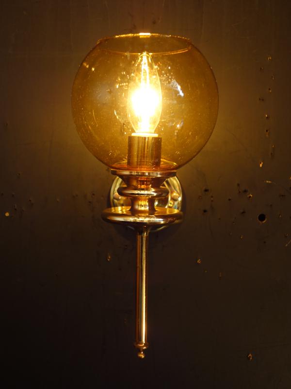 アンバーガラスシェード　ゴールドウォールランプ 昭和レトロ照明　LCB 0642（2）