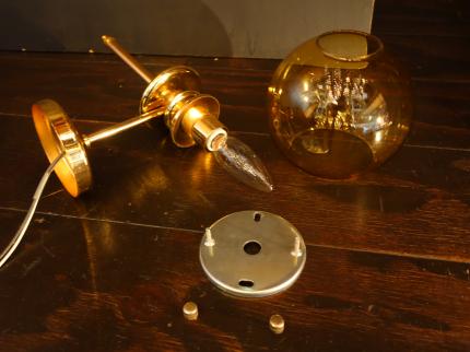 アンバーガラスシェード　ゴールドウォールランプ 昭和レトロ照明　LCB 0642（C2）