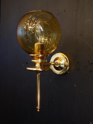 アンバーガラスシェード　ゴールドウォールランプ 昭和レトロ照明　LCB 0642（C3）