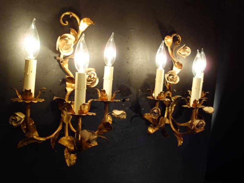 ゴールドリーフお花つきウォールランプペア　LCB 0656（2）