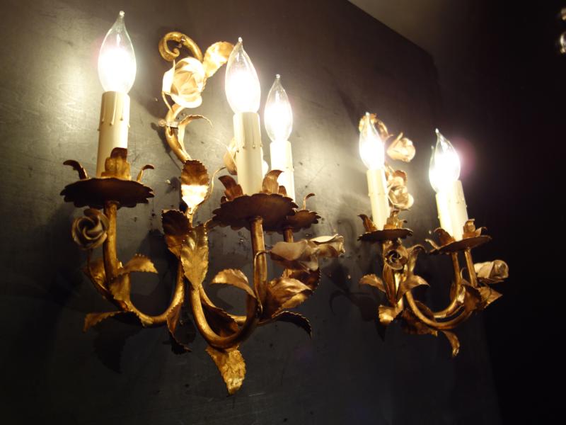 ゴールドリーフお花つきウォールランプペア　LCB 0656（3）