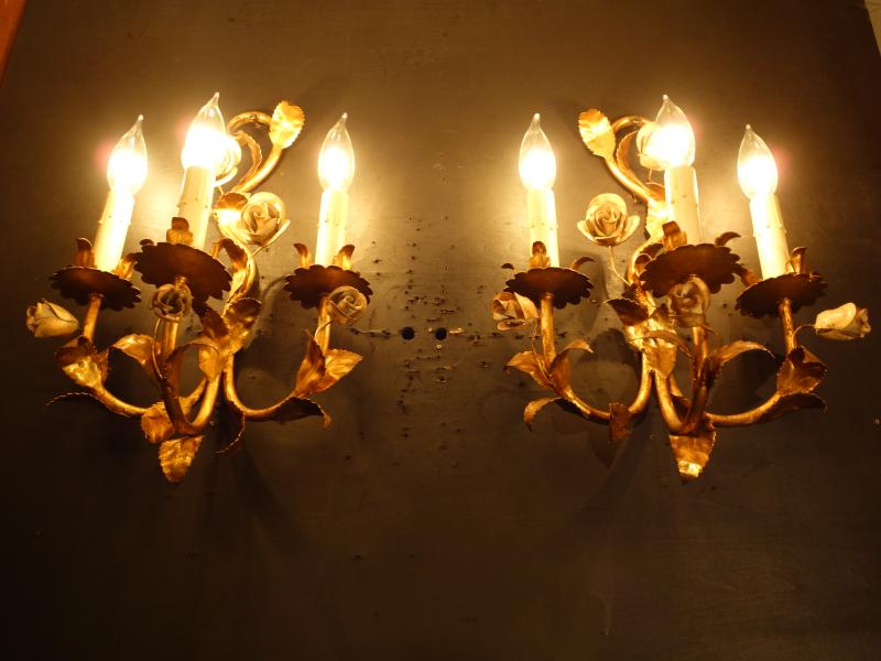 ゴールドリーフお花つきウォールランプペア　LCB 0656（4）