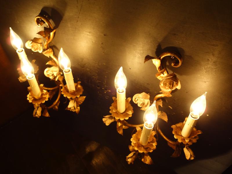 ゴールドリーフお花つきウォールランプペア　LCB 0656（5）