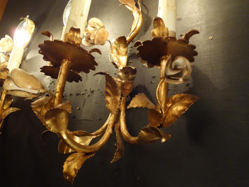 ゴールドリーフお花つきウォールランプペア　LCB 0656（7）