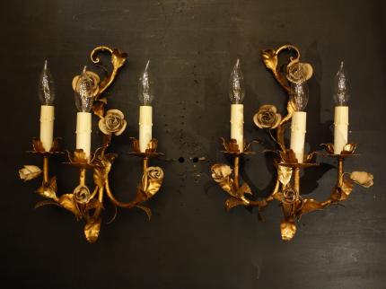 ゴールドリーフお花つきウォールランプペア　LCB 0656（C2）