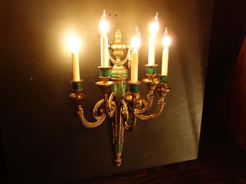 Spanish brass & green marble wall lamp 5灯