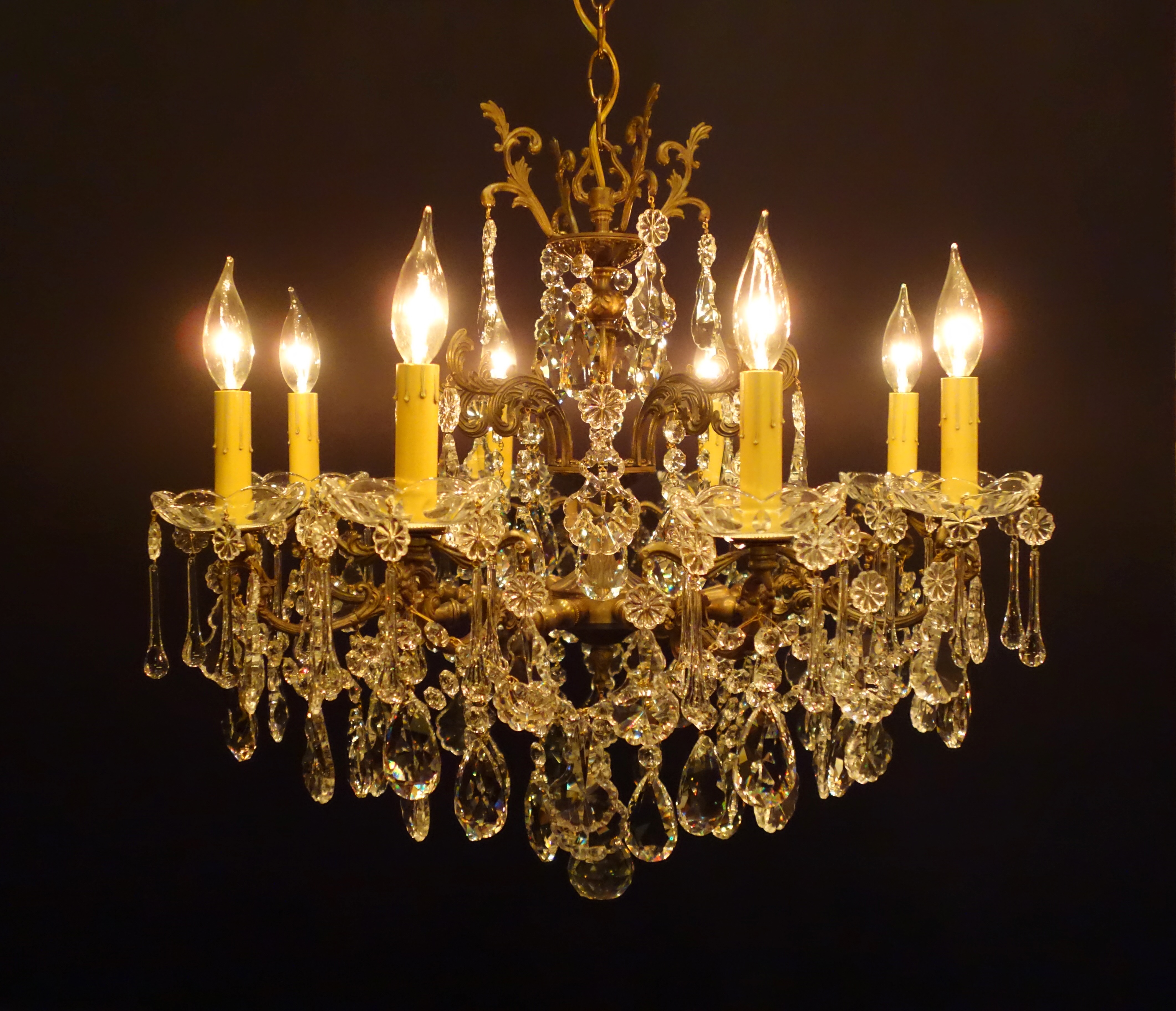 French brass & crystal chandelier 8灯