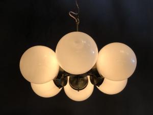 White glass shade chandelier 6灯