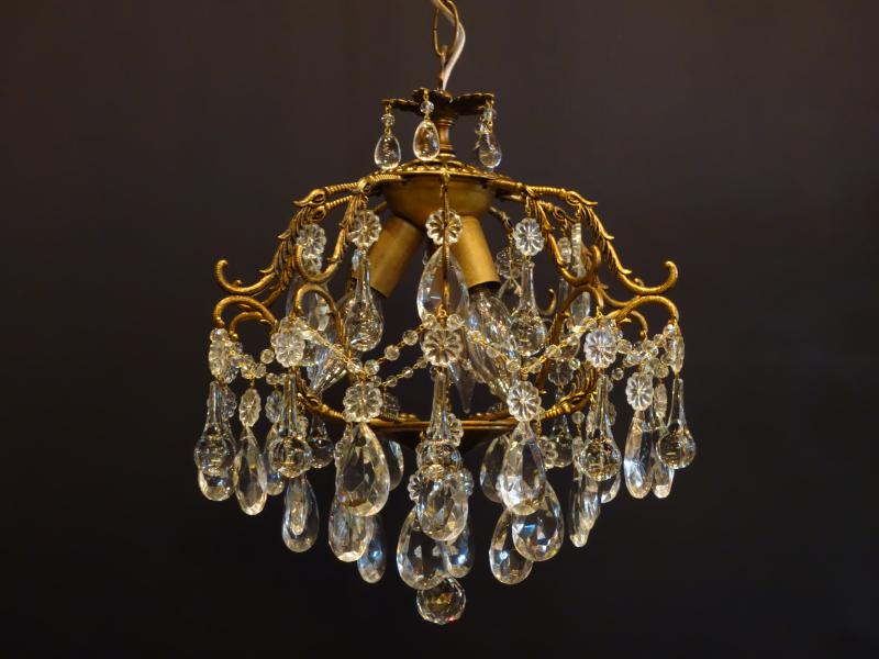 シャンデリア　アンティーク・ヴィンテージ　LCH 1281　French brass cage chandelier 3灯（2）