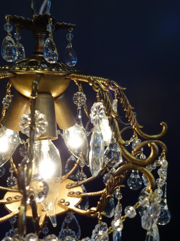 シャンデリア　アンティーク・ヴィンテージ　LCH 1281　French brass cage chandelier 3灯（4）