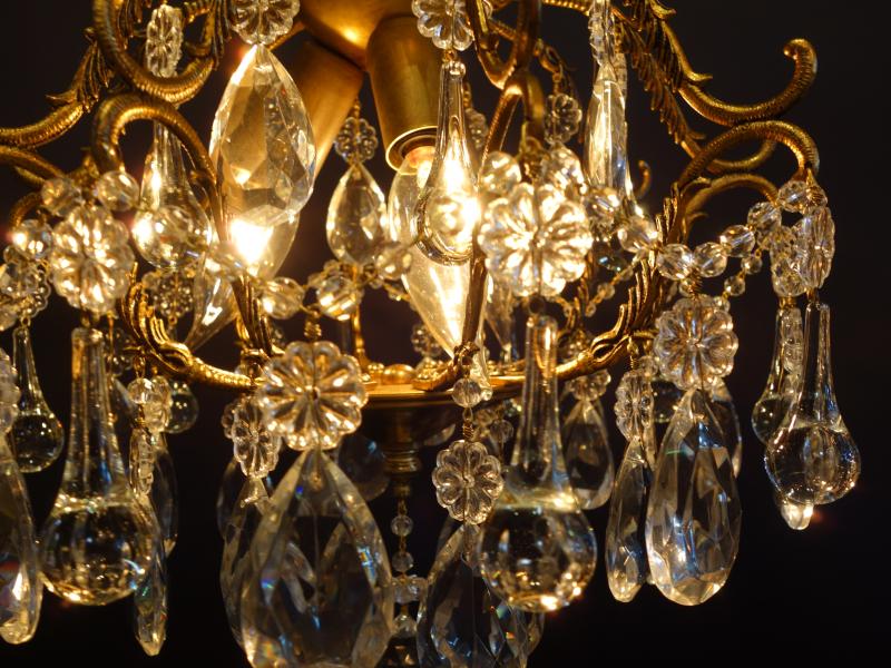 シャンデリア　アンティーク・ヴィンテージ　LCH 1281　French brass cage chandelier 3灯（6）
