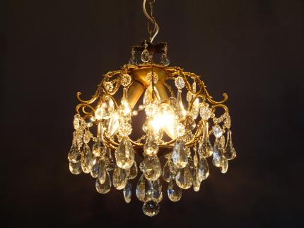 シャンデリア　アンティーク・ヴィンテージ　LCH 1281　French brass cage chandelier 3灯（C1）