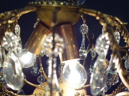 シャンデリア　アンティーク・ヴィンテージ　LCH 1281　French brass cage chandelier 3灯（C2）