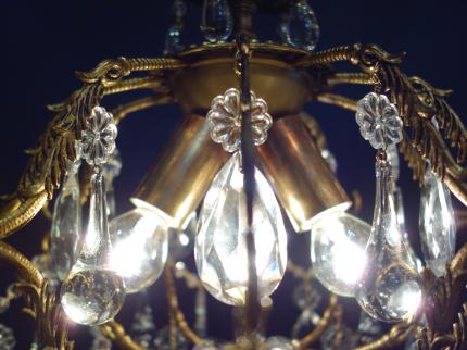 シャンデリア　アンティーク・ヴィンテージ　LCH 1281　French brass cage chandelier 3灯（C4）