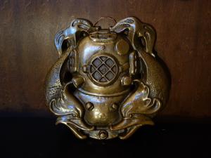 Italian brass fish and diver wall ornament