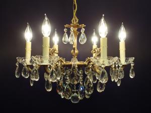Spanish brass & crystal chandelier 6灯