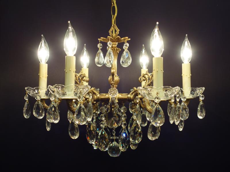 Spanish brass & crystal chandelier 6灯