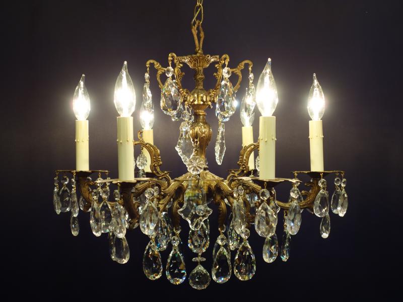Spanish brass & crystal chandelier 6灯