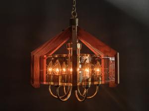 Mid-century Amber Glass Chandelier 6灯