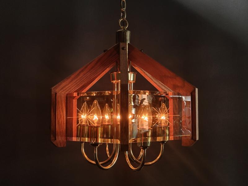 Mid-century Amber Glass Chandelier 6灯